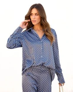 MUST-001 Imelda Satin Print Button Down Top - FINAL SALE