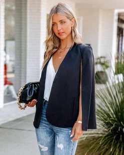 SALT-001 In The Works Pocketed Cape Jacket - Black