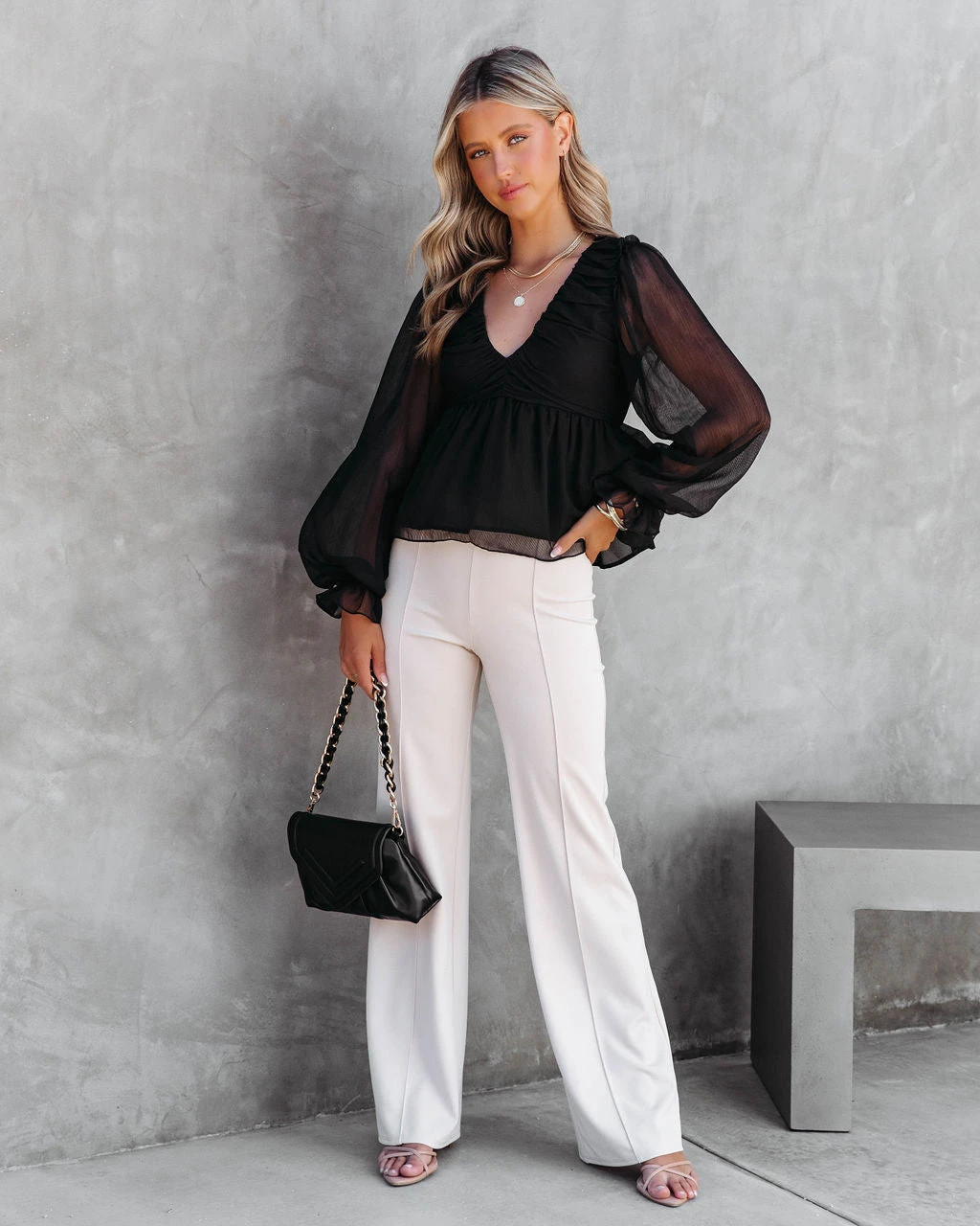 BLU-001 Into The Night Drape Chiffon Top - Black - FINAL SALE - Image 3