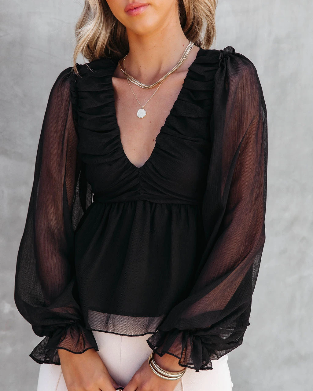 BLU-001 Into The Night Drape Chiffon Top - Black - FINAL SALE - Image 2