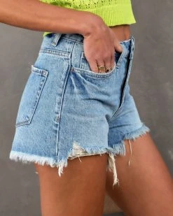 FLYI-001 Sasha High Rise Distressed Denim Mom Shorts