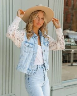 ON T-001 Jasper Knit Sleeve Crop Denim Jacket - FINAL SALE