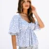 BUCK-001 Jenesis Floral Babydoll Top - Light Blue