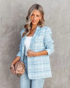 ENDL-001 Jessica Tweed Pocketed Blazer - Blue - FINAL SALE