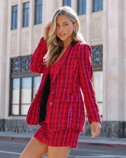 ENDL-001 Just Like Me Tweed Pocketed Plaid Blazer - FINAL SALE