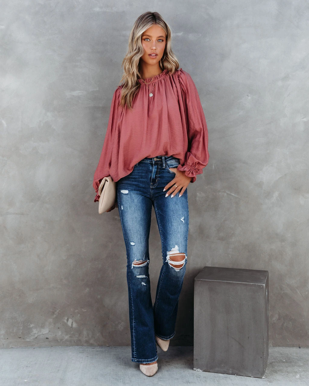 &MER-001 Quinn Crinkle Ruffle Sleeve Top - Dusty Clay - FINAL SALE - Image 6