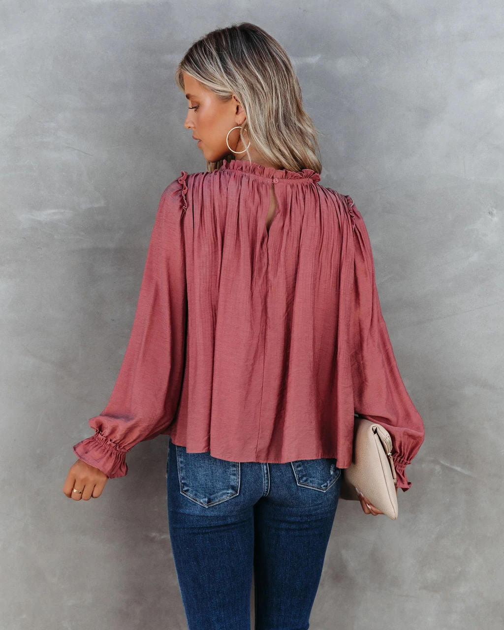 &MER-001 Quinn Crinkle Ruffle Sleeve Top - Dusty Clay - FINAL SALE - Image 2