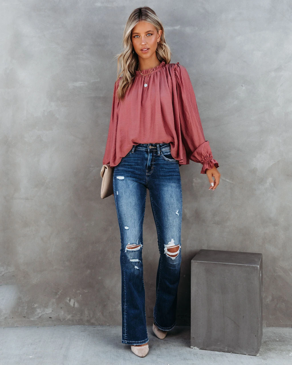 &MER-001 Quinn Crinkle Ruffle Sleeve Top - Dusty Clay - FINAL SALE - Image 3