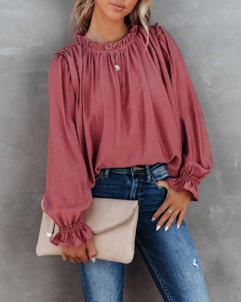 &MER-001 Quinn Crinkle Ruffle Sleeve Top - Dusty Clay - FINAL SALE - Image 7