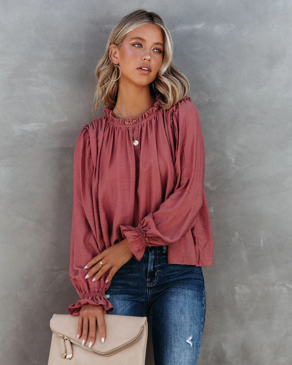 &MER-001 Quinn Crinkle Ruffle Sleeve Top - Dusty Clay - FINAL SALE - Image 9