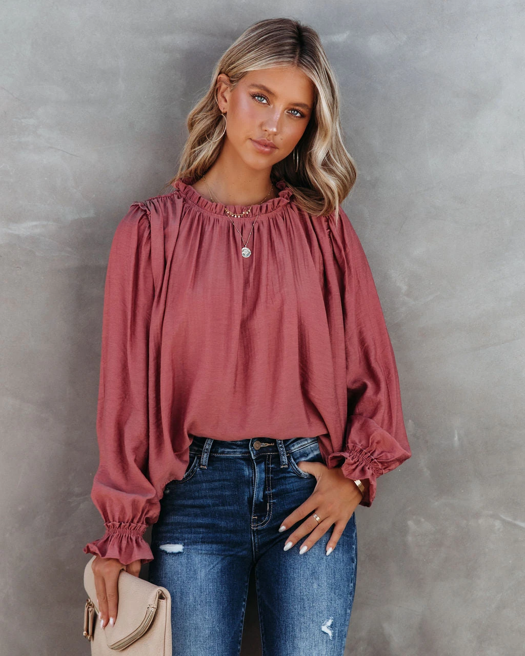&MER-001 Quinn Crinkle Ruffle Sleeve Top - Dusty Clay - FINAL SALE - Image 5