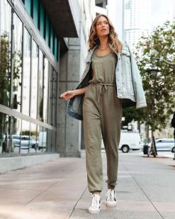 HYFV-001 Kathleen Pocketed Drawstring Jumpsuit - Olive - FINAL SALE