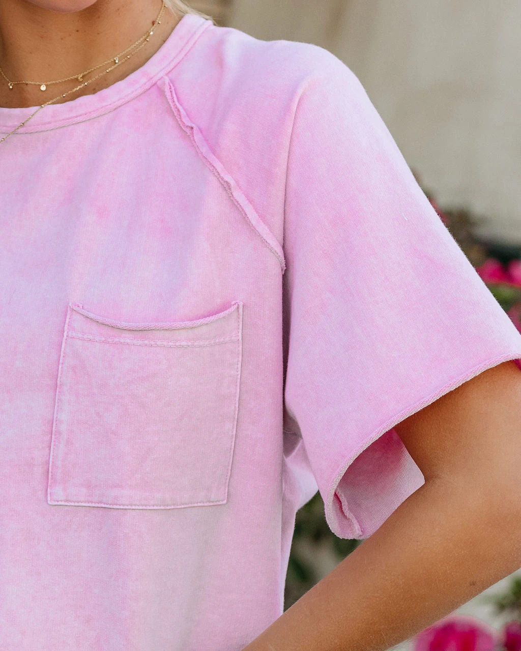 BLUE-001 Kaylor Cropped Mineral Wash Pocket Tee - Pink - FINAL SALE - Image 4