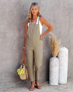 MIOU-001 Kiko Pocketed Linen Blend Jumpsuit - Olive - FINAL SALE