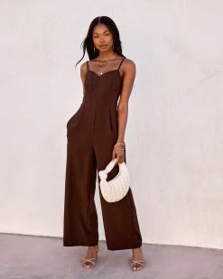 ENDL-001 Kourtnee Corset Pocketed Jumpsuit - Chocolate - FINAL SALE