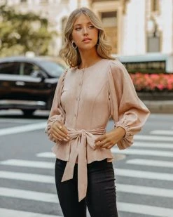 SALT-001 Lionel Faux Suede Balloon Sleeve Peplum Blouse - FINAL SALE