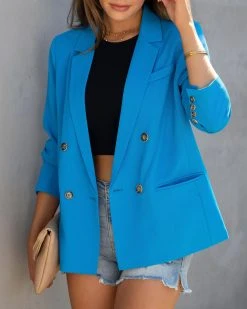 AAA-001 Long Shot Pocketed Blazer - Aqua Blue - FINAL SALE