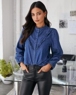 COLL-001 Mavi Tencel Button Down Ruffle Top - FINAL SALE