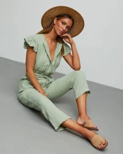MABL-001 Loyal Pocketed Ruffle Jumpsuit - Sage