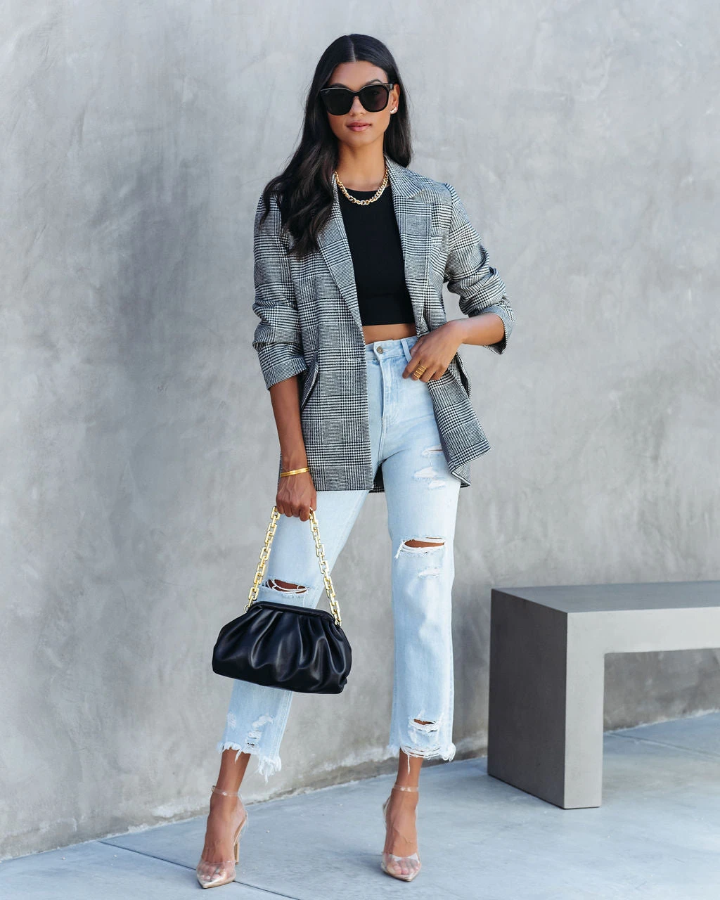 DRES-001 Markell Cotton Blend Pocketed Houndstooth Blazer - FINAL SALE - Image 8