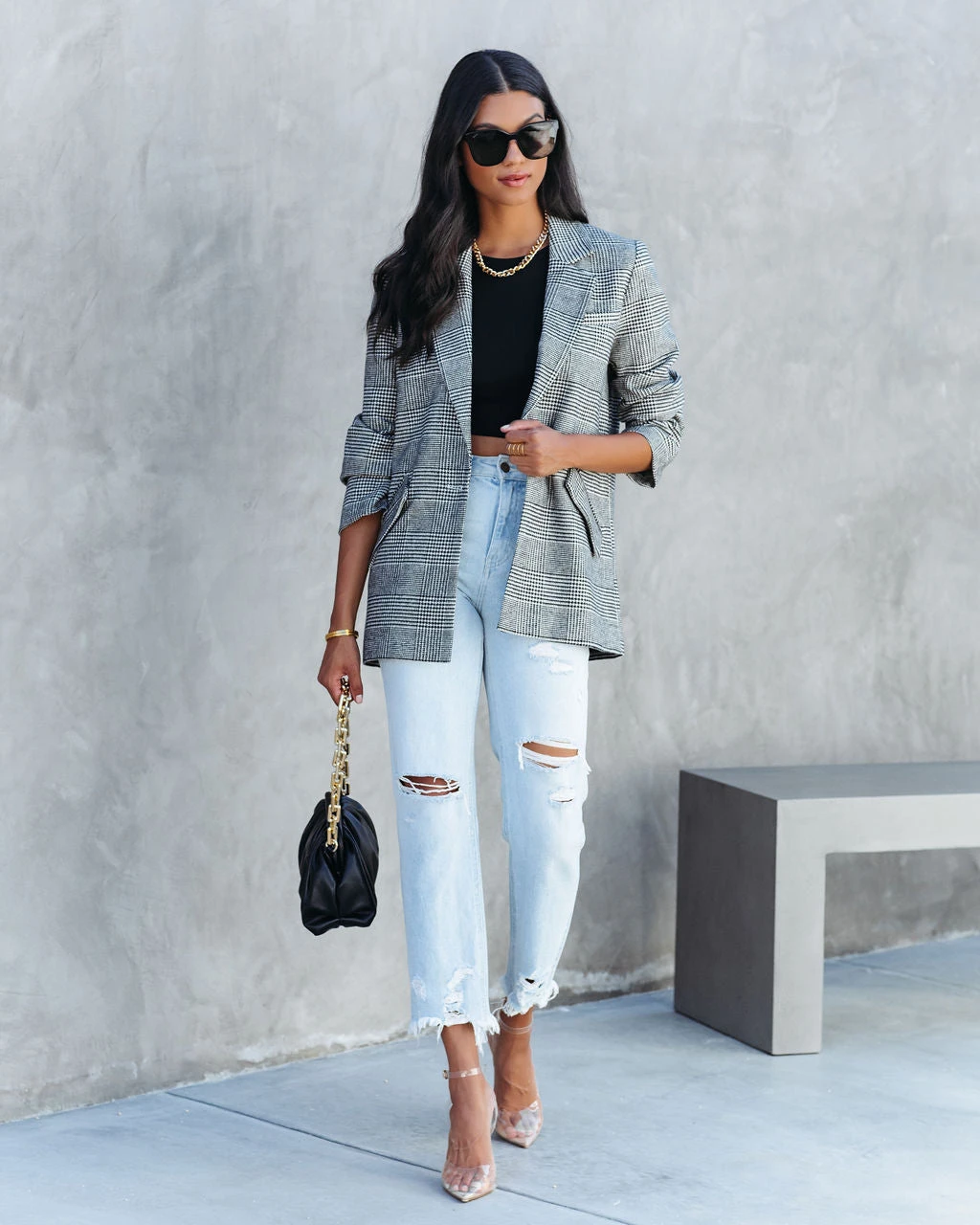 DRES-001 Markell Cotton Blend Pocketed Houndstooth Blazer - FINAL SALE