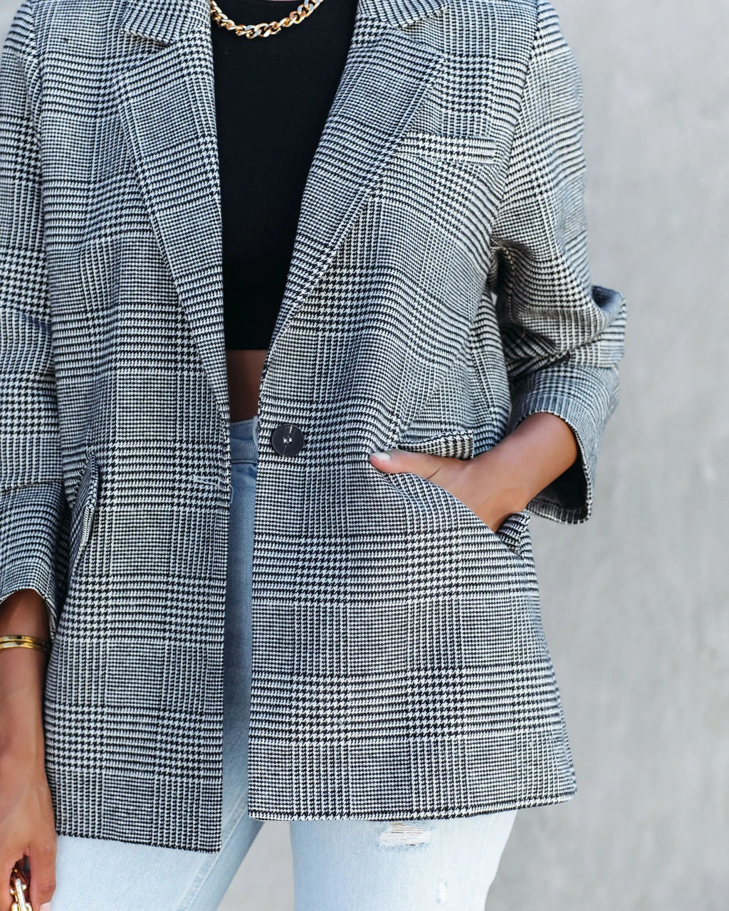 DRES-001 Markell Cotton Blend Pocketed Houndstooth Blazer - FINAL SALE - Image 4
