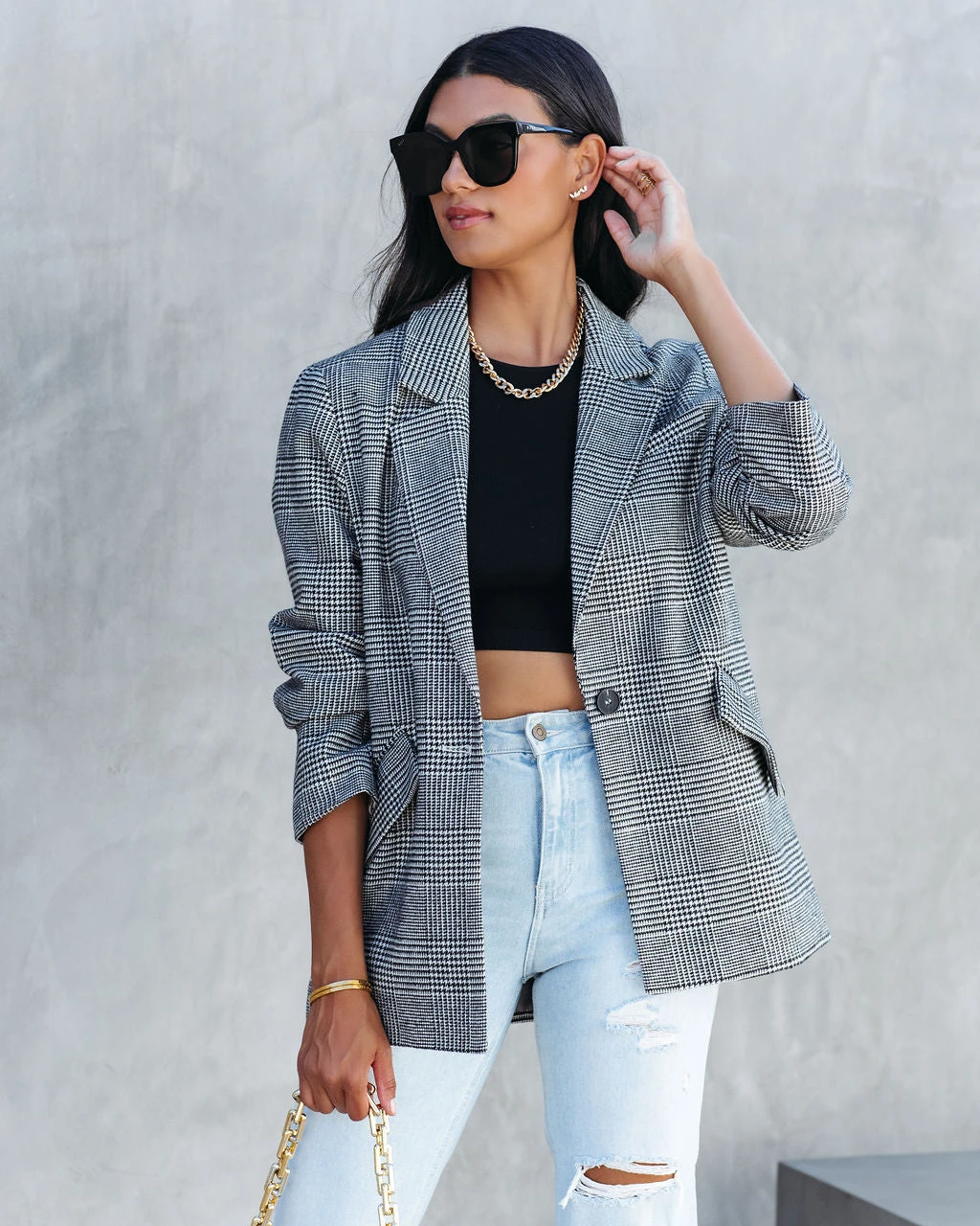 DRES-001 Markell Cotton Blend Pocketed Houndstooth Blazer - FINAL SALE - Image 3