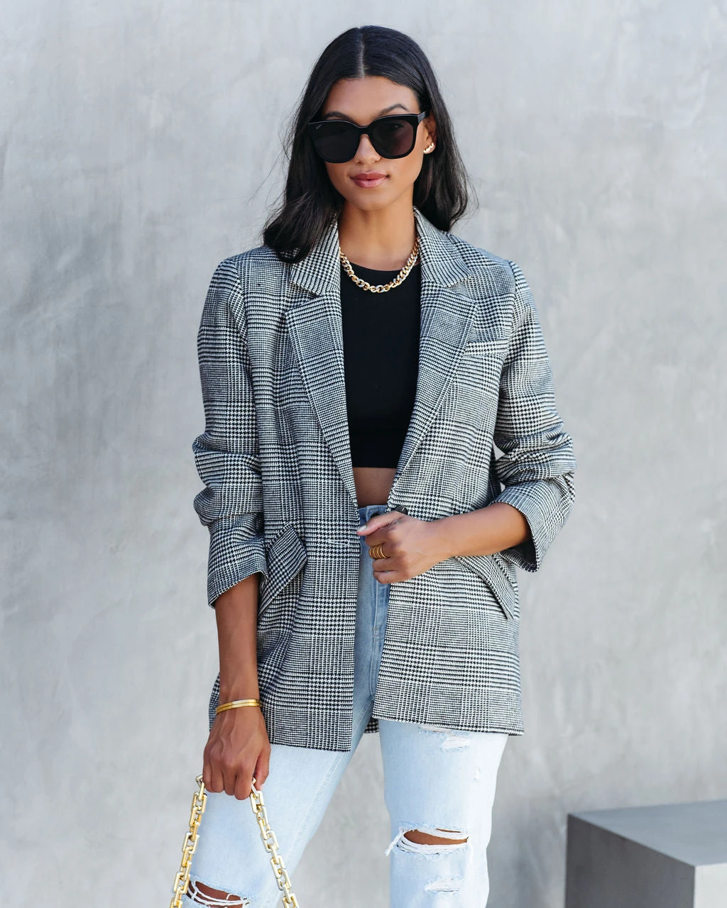 DRES-001 Markell Cotton Blend Pocketed Houndstooth Blazer - FINAL SALE - Image 5