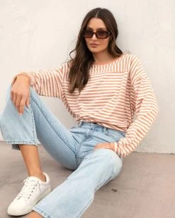 WISH-001 Mason Striped Cotton Blend Top - Peach/White - SALE