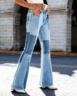 FLYI-001 Melissa Patchwork High Rise Bell Bottom Jeans