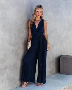 DEE-001 Midnight Love Plisse Jumpsuit - Navy - FINAL SALE