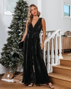 DEE-001 Midnight Love Plisse Jumpsuit - Black - FINAL SALE