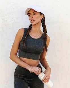 MONO-001 Mineral Ribbed Cut Out Back Sports Bra - Olive - SALE