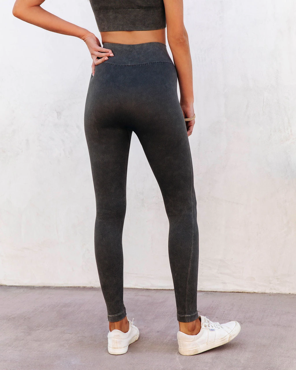 MONO-001 Mineral Ribbed High-Rise Leggings - Olive - SALE - Image 4
