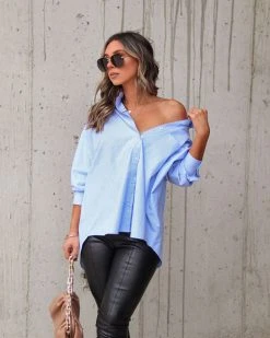 BLU-001 Risky Biz Oversized Button Down Top - Blue - FINAL SALE