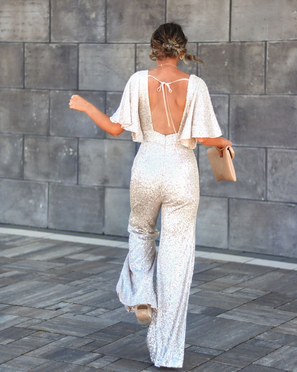 AAKA-001 Trophy Wife Sequin Jumpsuit - Silver - FINAL SALE - Image 4