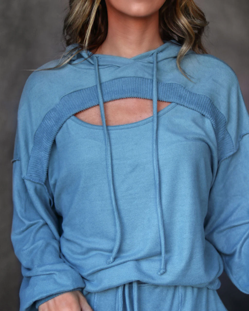 CHRY-001 Hudson Brushed Cozy Cutout Hoodie - Blue Grey - FINAL SALE - Image 2