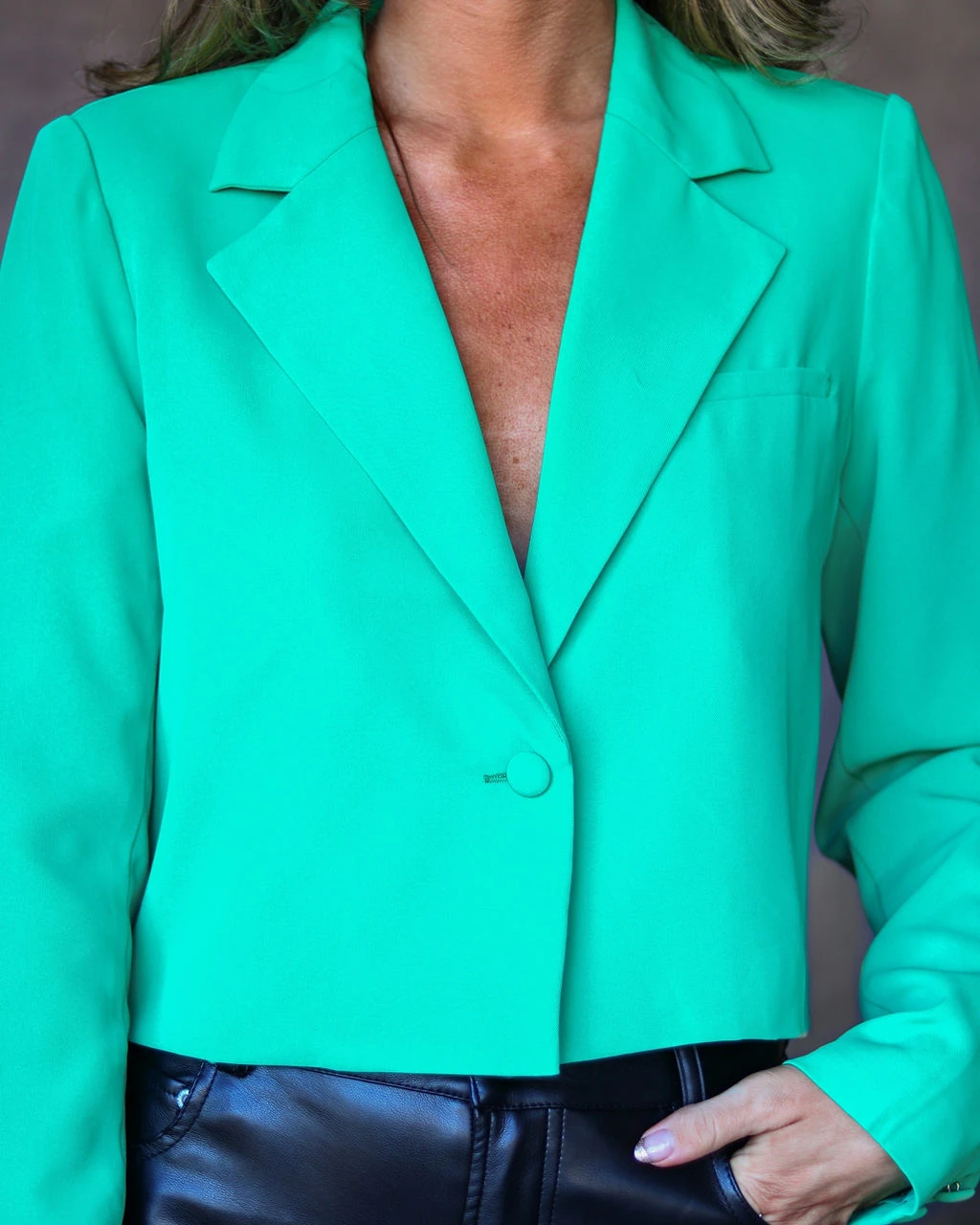 STRU-001 Theresa Crop Blazer - Emerald - FINAL SALE - Image 2