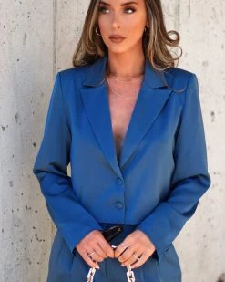 WHIT-001 Anita Satin Blazer - Navy - FINAL SALE