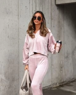 MONO-001 Worry Less Velour Hoodie - Light Mauve - FINAL SALE