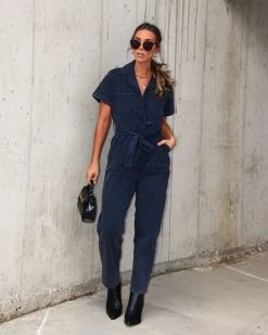 SKIE-001 Nevada Cotton Blend Pocketed Jumpsuit - Faded Black - FINAL SALE