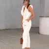 STRU-001 Always A Vibe Cotton Blend Pocketed Ruffle Jumpsuit - Ecru - FINAL SALE
