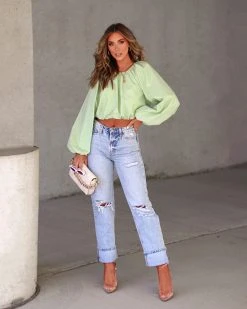 ENDL-001 Lilianna Cotton Puff Sleeve Top - Pistachio - SALE