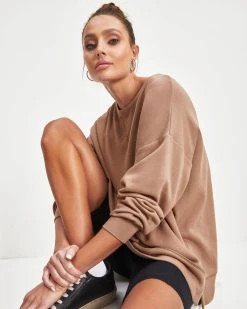 WISH-001 Never Again Side Slit Pullover Sweatshirt - Mocha - FINAL SALE