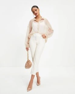 MOD -001 Oh Hey Lucy Organza Button Down Top - Beige - FINAL SALE