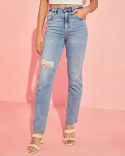 HIDD-002 Closet Classic Distressed Stretch Straight Leg Jeans
