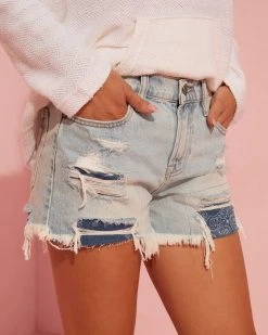 HIDD-002 Paisley Accent Mid Rise Jean Shorts