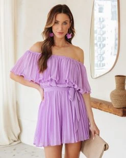 SALT-001 Paola Pleated Off The Shoulder Romper - Lilac - SALE