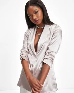 AEOM-001 Perla Pocketed Satin Blazer - Champagne - FINAL SALE