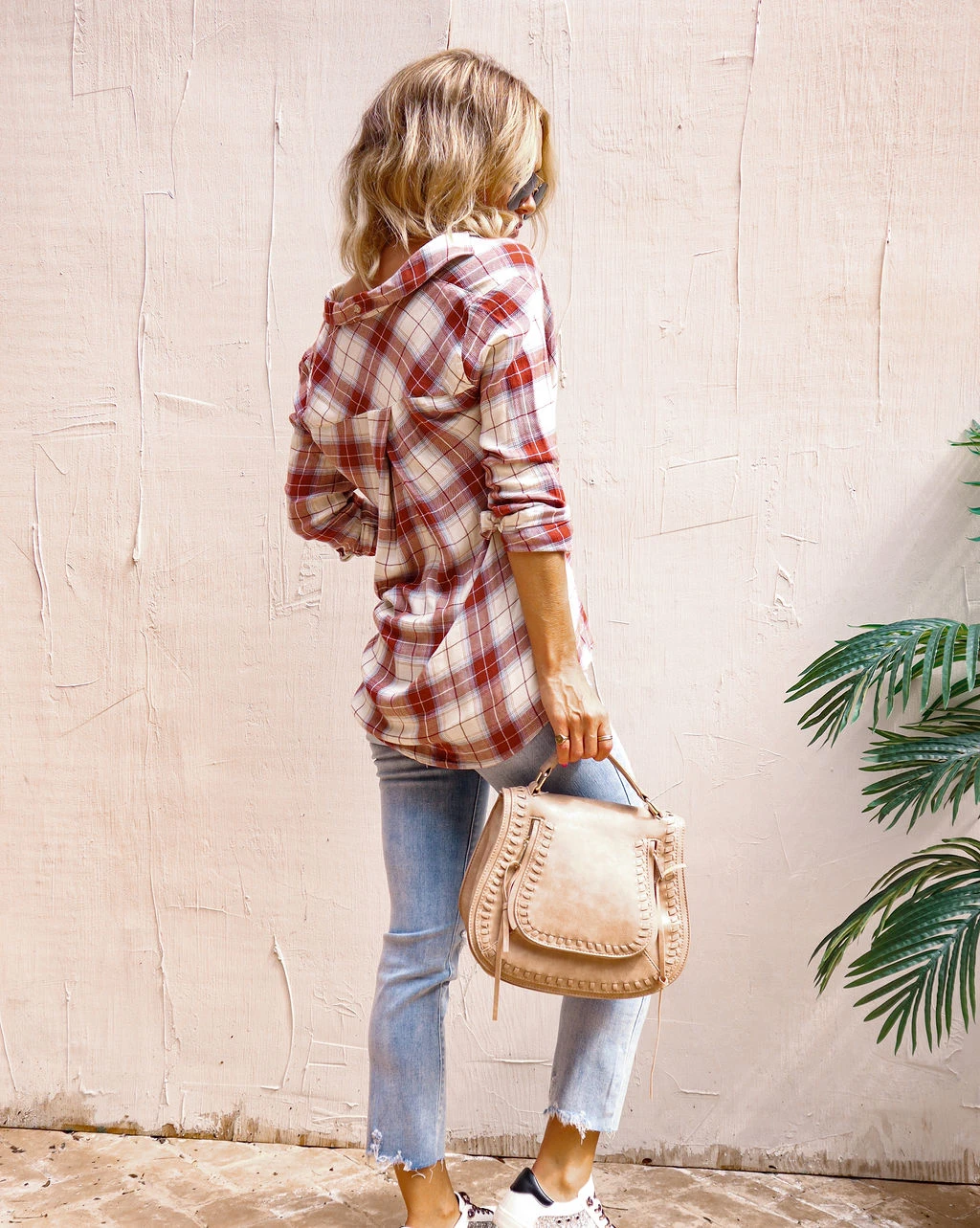 THRE-001 Harvard Dreams Plaid Button Down Top - Rust Combo - FINAL SALE - Image 6